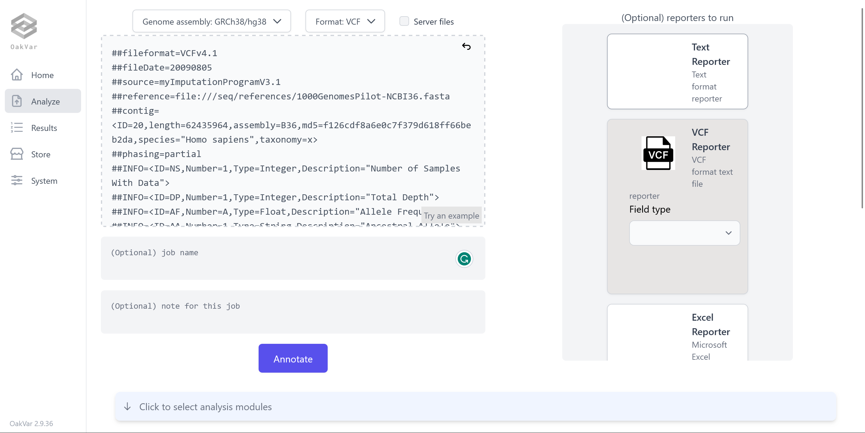 example analysis page